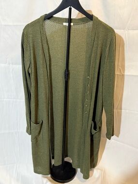 Maurices Olive Open-Front Long Knit Cardigan with Pockets